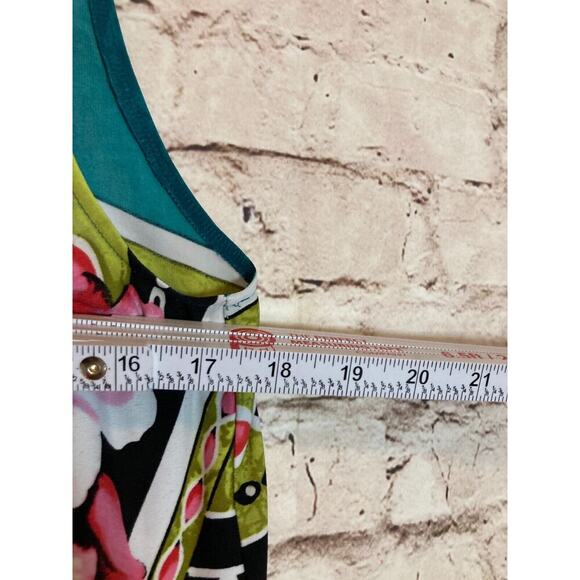 Laudrew Dress Womens 10 Turquoise Mixed Print Tropical Cowl Neck Midi Stretch - Picture 9 of 14